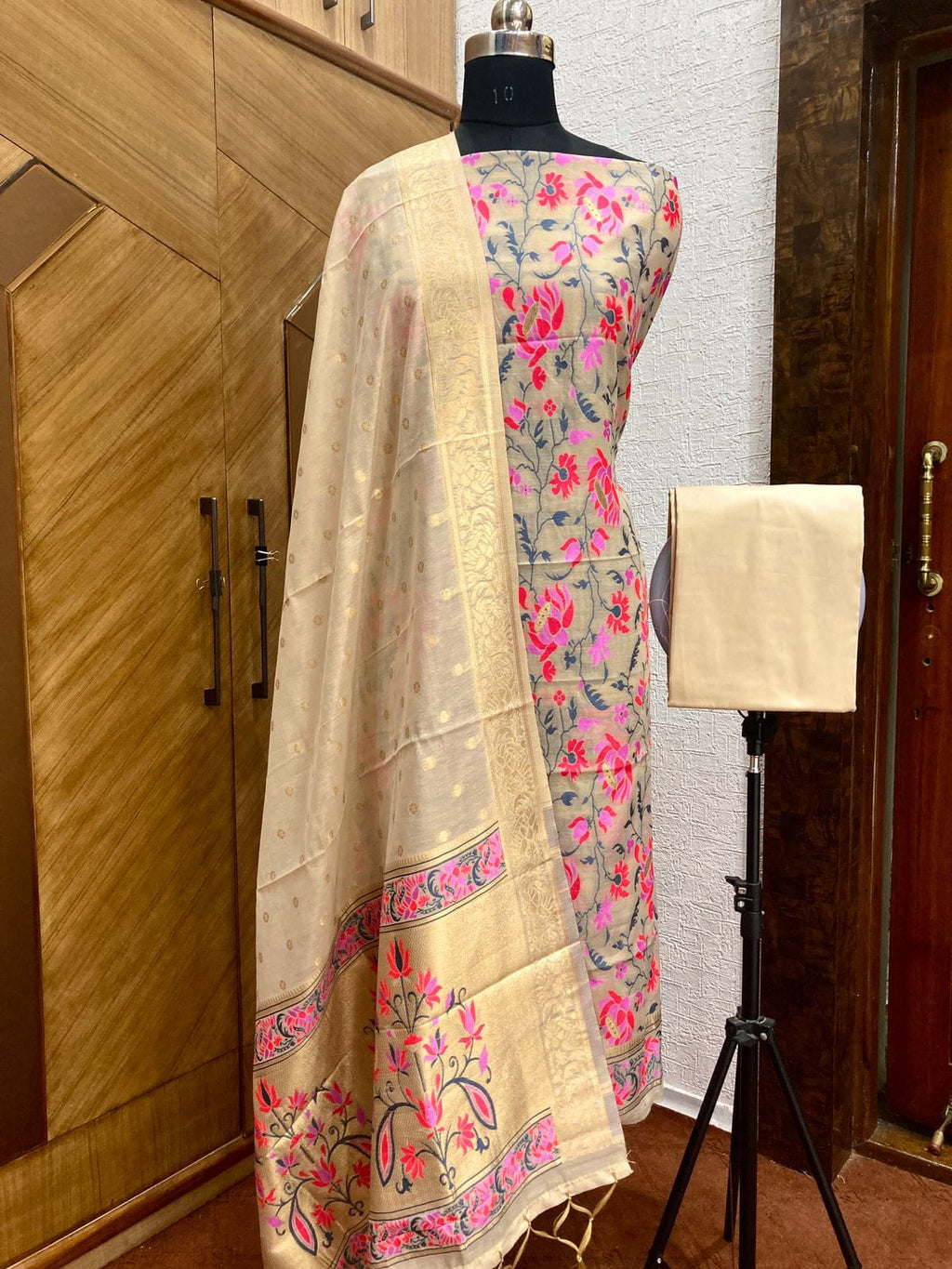 Jamdani Cotton Unstitched Suit Set with Jamdani Dupatta