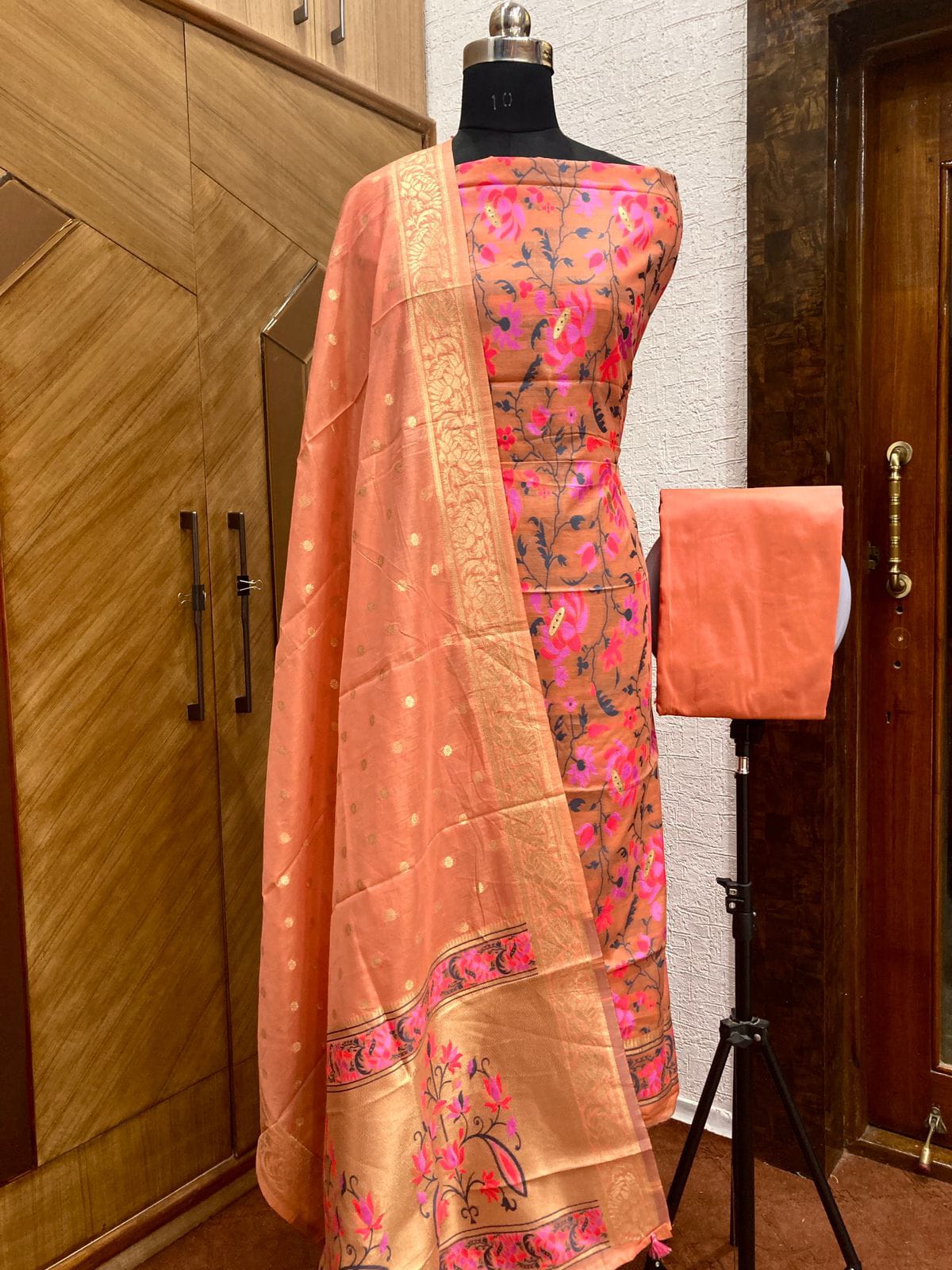 Jamdani Cotton Unstitched Suit Set with Jamdani Dupatta