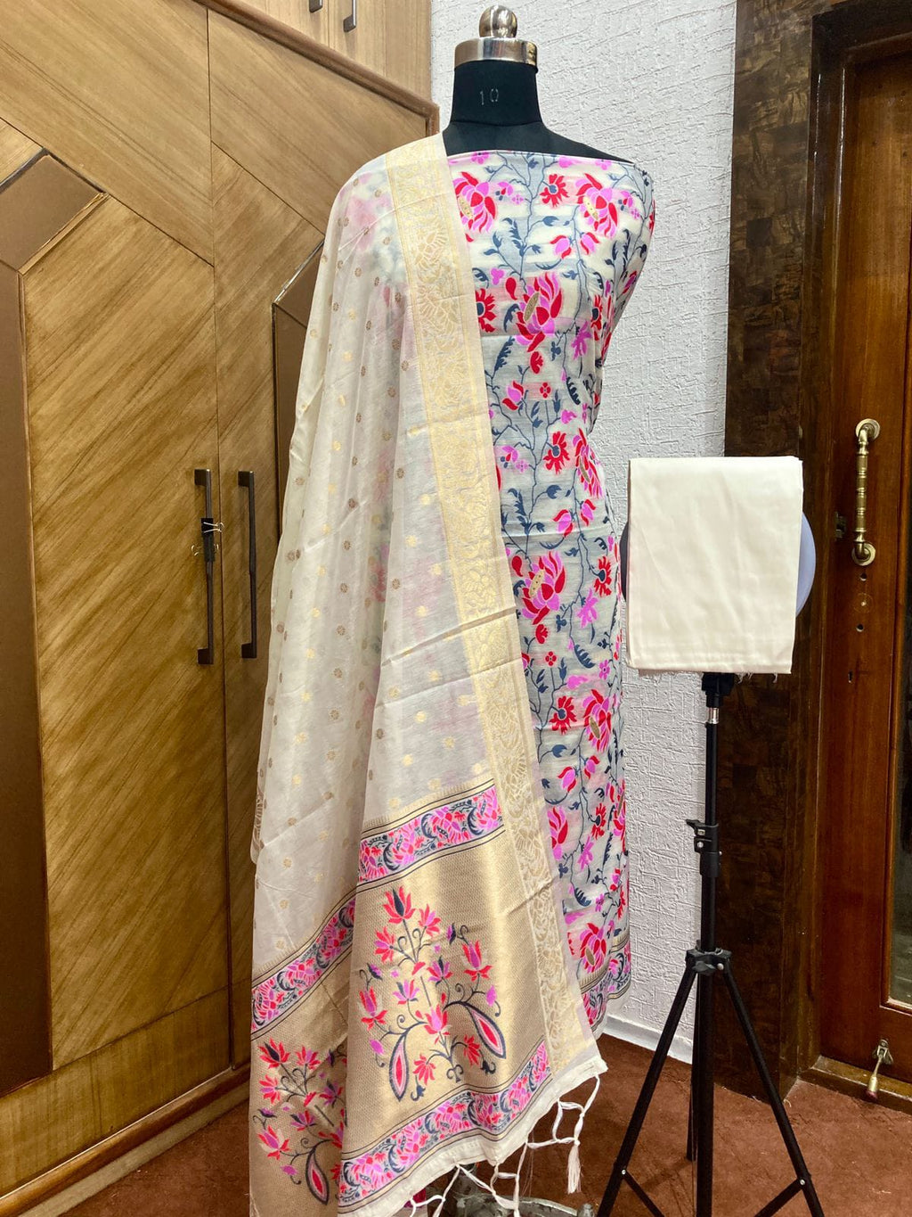 Jamdani Cotton Unstitched Suit Set with Jamdani Dupatta