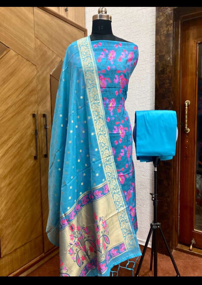 Jamdani Cotton Unstitched Suit Set with Jamdani Dupatta
