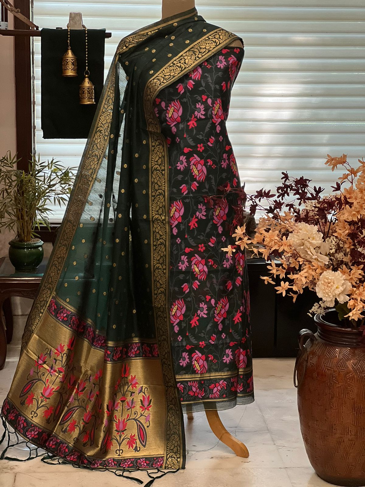 Jamdani Cotton Unstitched Suit Set with Jamdani Dupatta