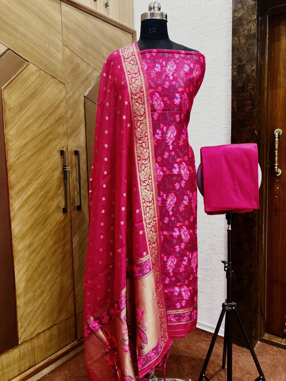 Jamdani Cotton Unstitched Suit Set with Jamdani Dupatta