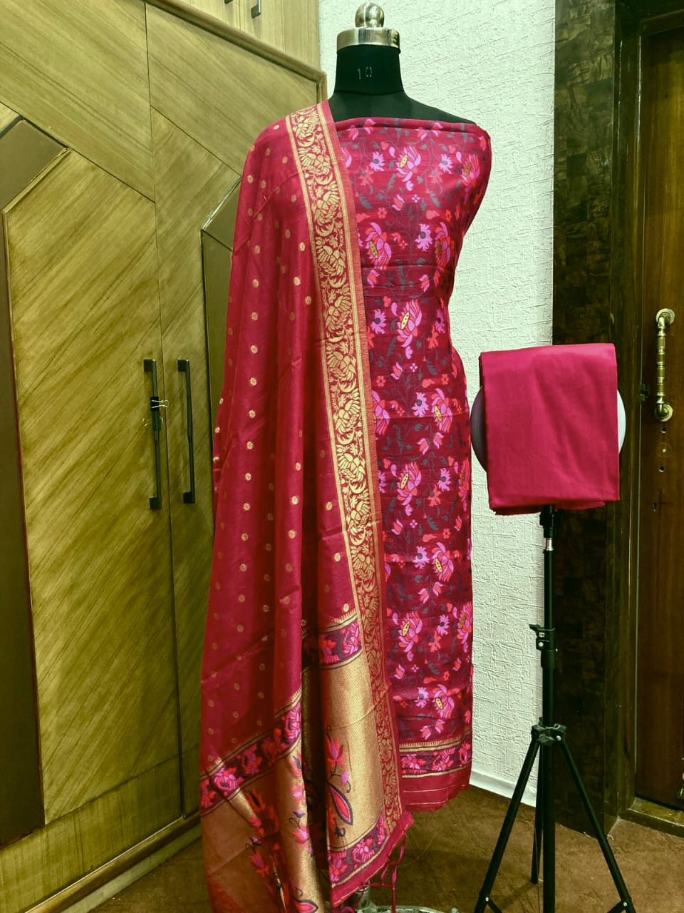 Jamdani Cotton Unstitched Suit Set with Jamdani Dupatta