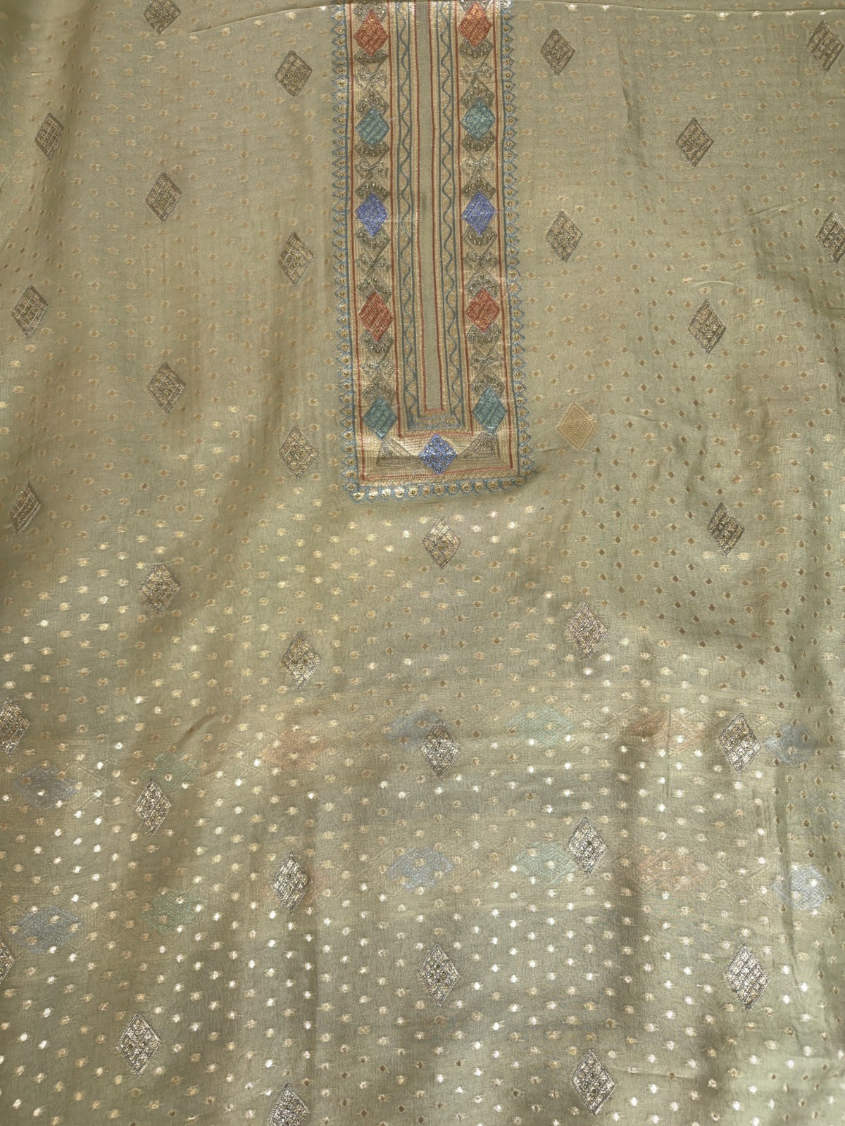 Elegant Pista Green Banarasi Suit with Intricate Aari Work
