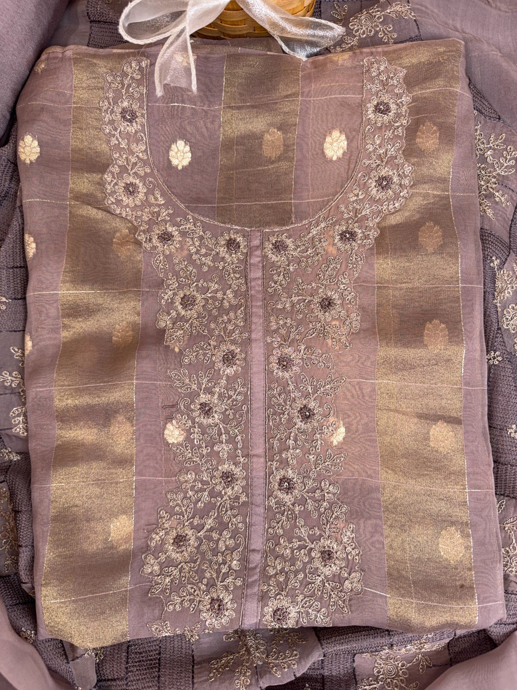 Luxurious Banarasi Tissue Suit with Dorri and Knots Work