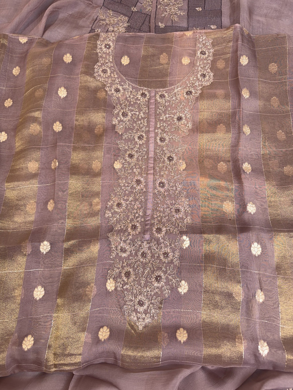 Luxurious Banarasi Tissue Suit with Dorri and Knots Work