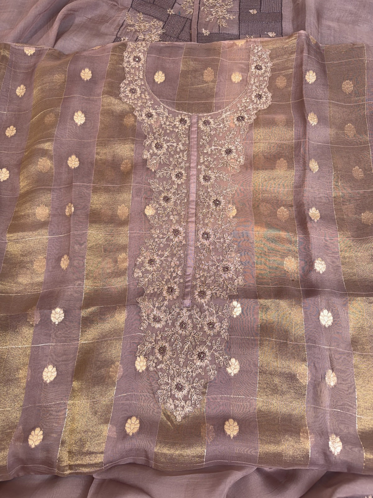 Luxurious Banarasi Tissue Suit with Dorri and Knots Work