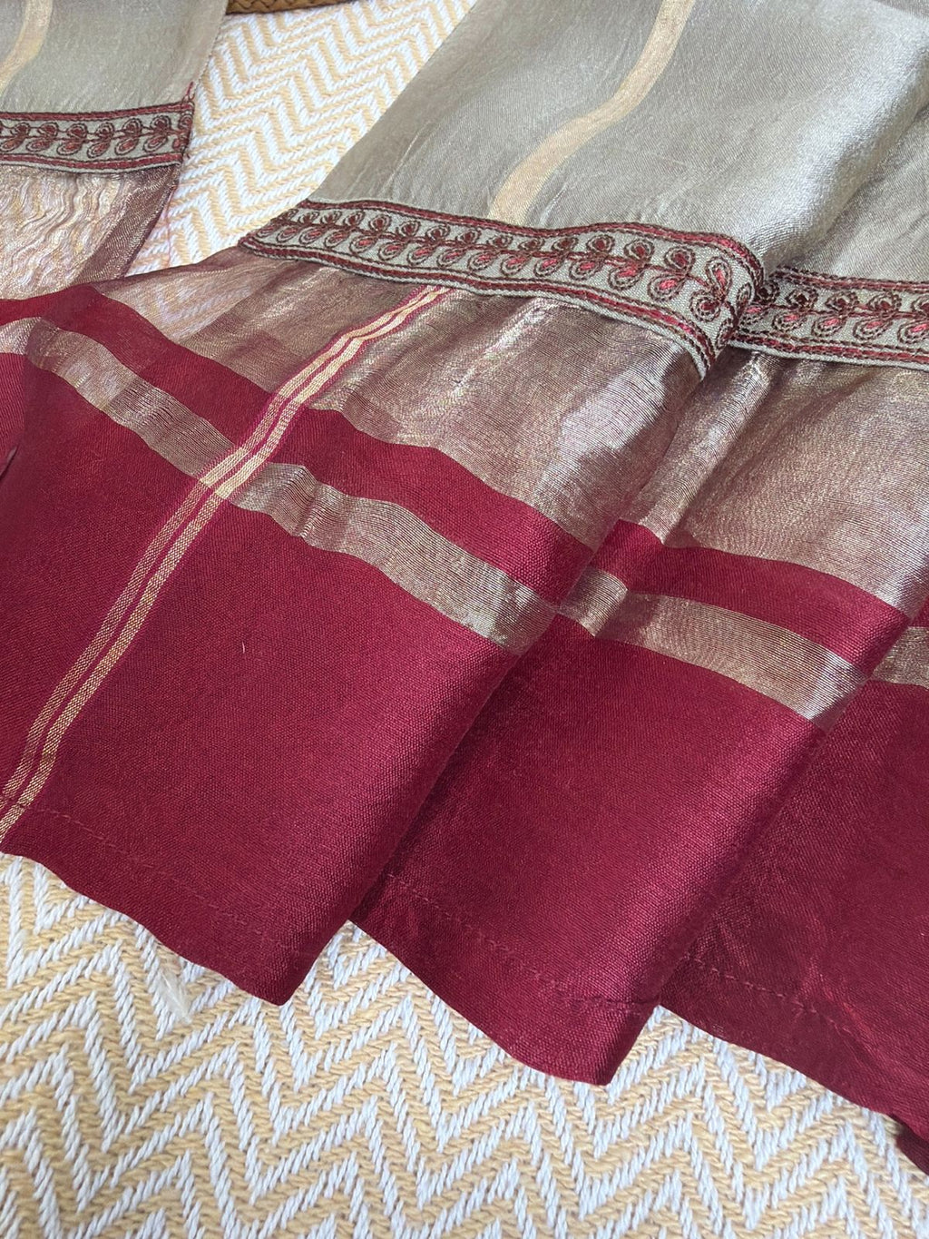 Elegant Maroon Designer Suit with Resham Embroidery and Olive Handloom Silk Dupatta