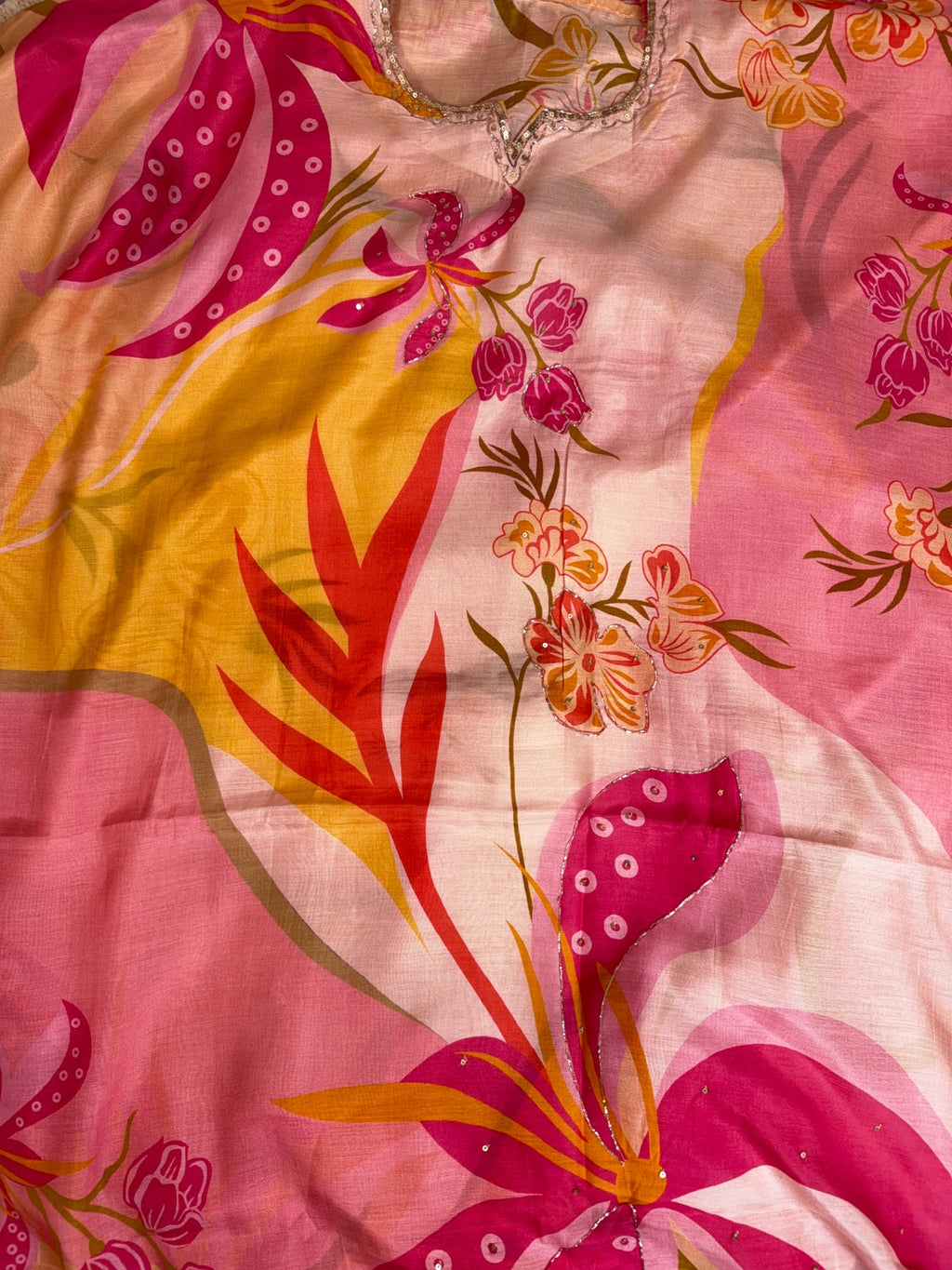 Luxurious Peach Muslin Suit with Multi Digital Print