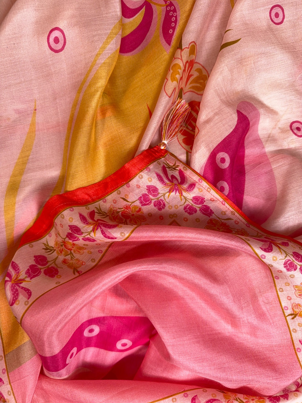 Luxurious Peach Muslin Suit with Multi Digital Print