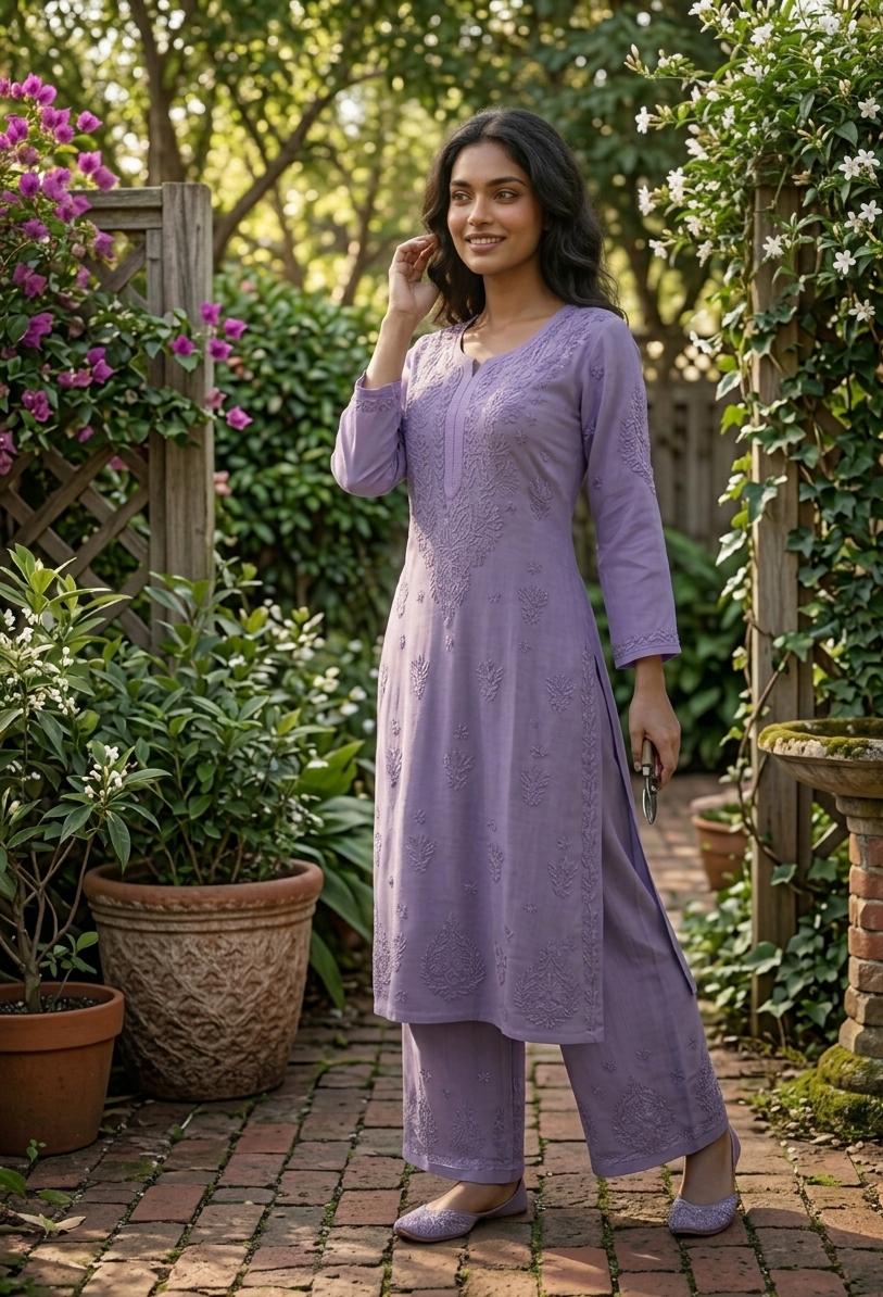 NOOR-E-RANGREZ – Tone-to-Tone Lucknowi Chikankari Plazzo Set