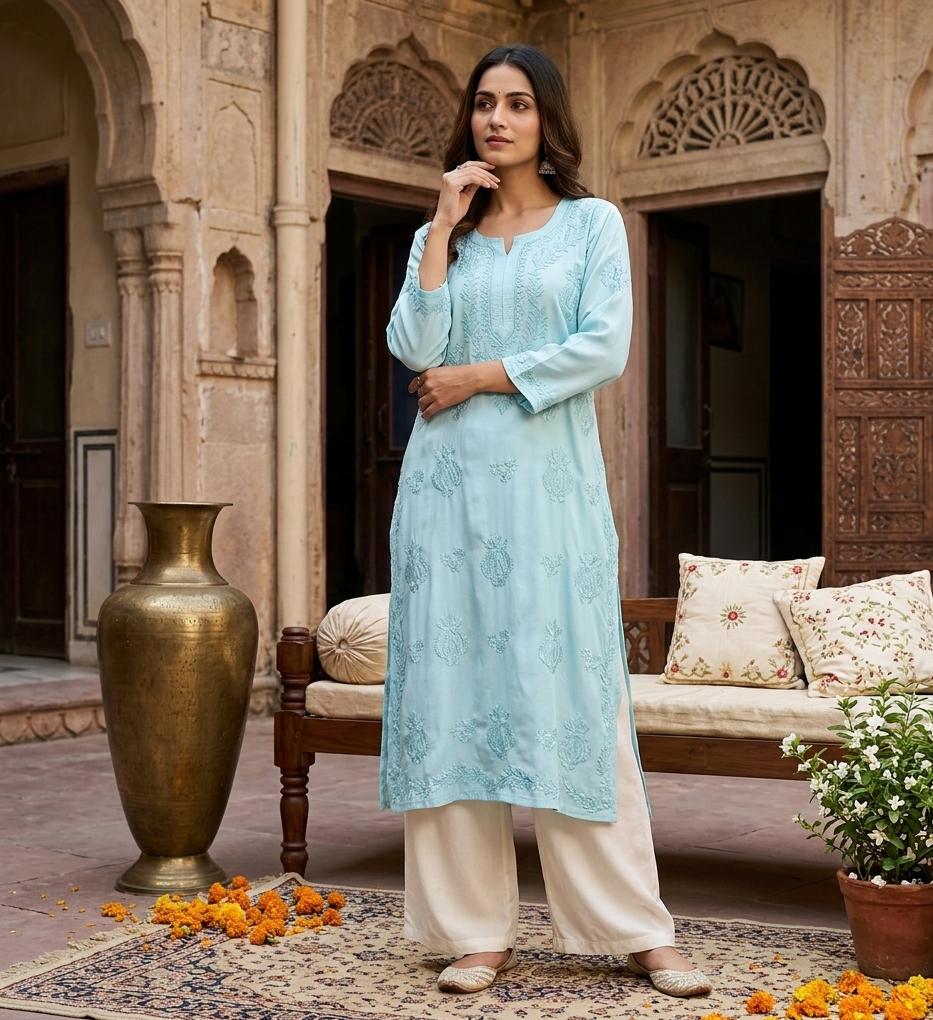 Elegant Crepe Handworked Chikankari Kurti