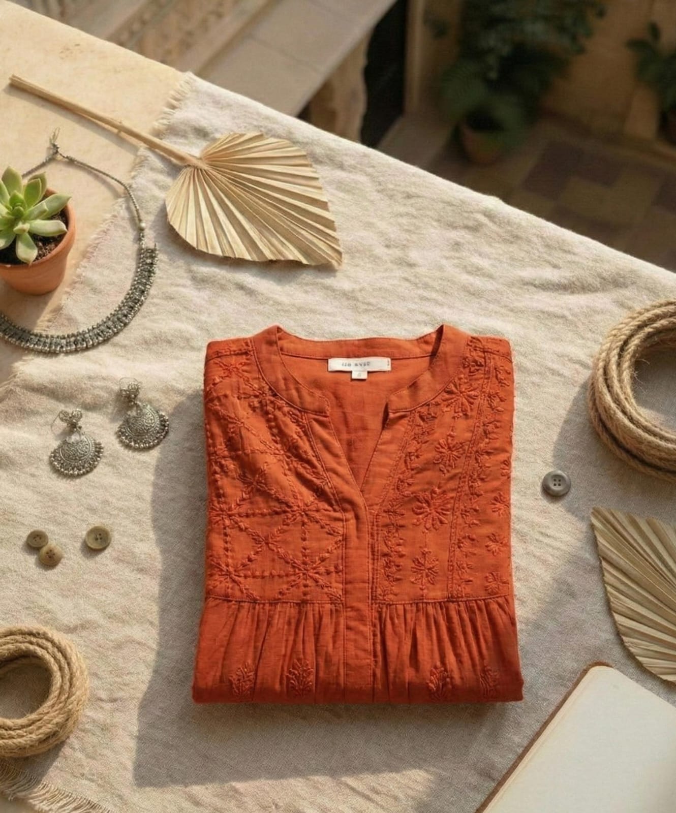 Boho Chic Gathered Chikankari Tunic
