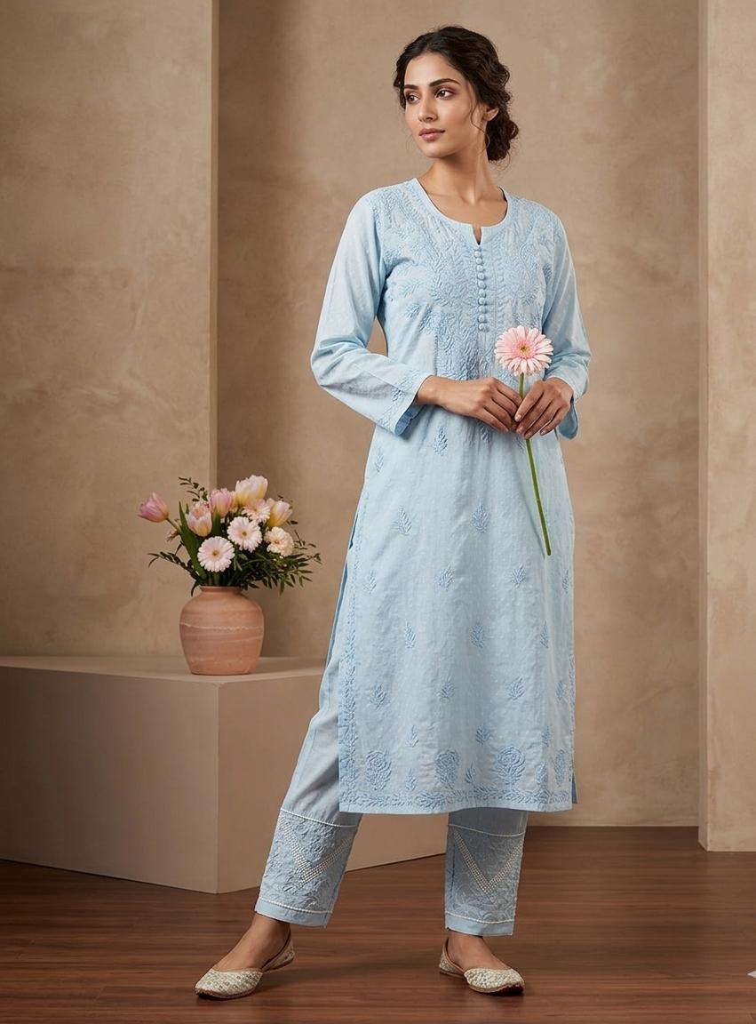 Tone-on-Tone Chikankari Kurti + Pant Set