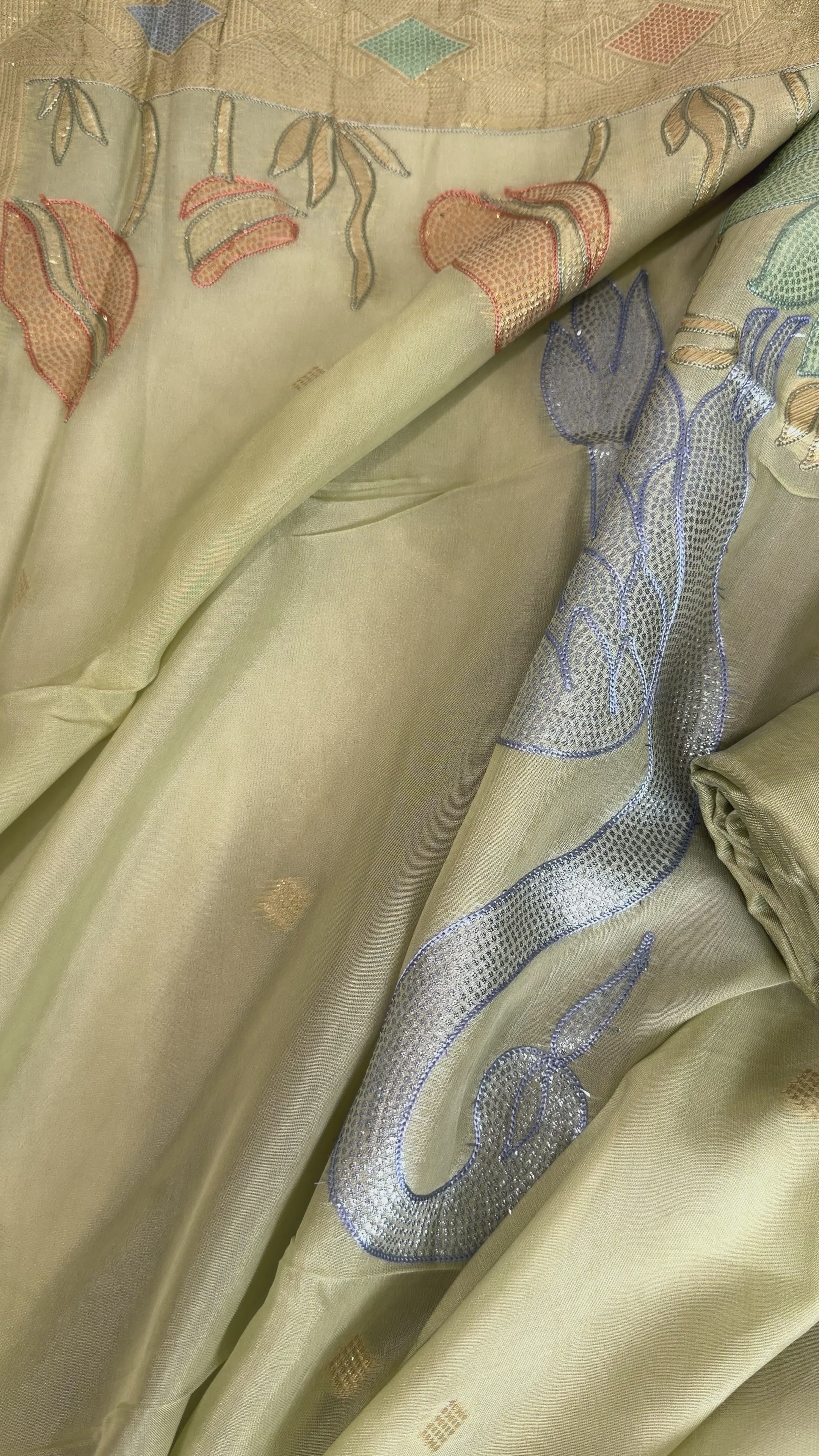 Elegant Pista Green Banarasi Suit with Intricate Aari Work