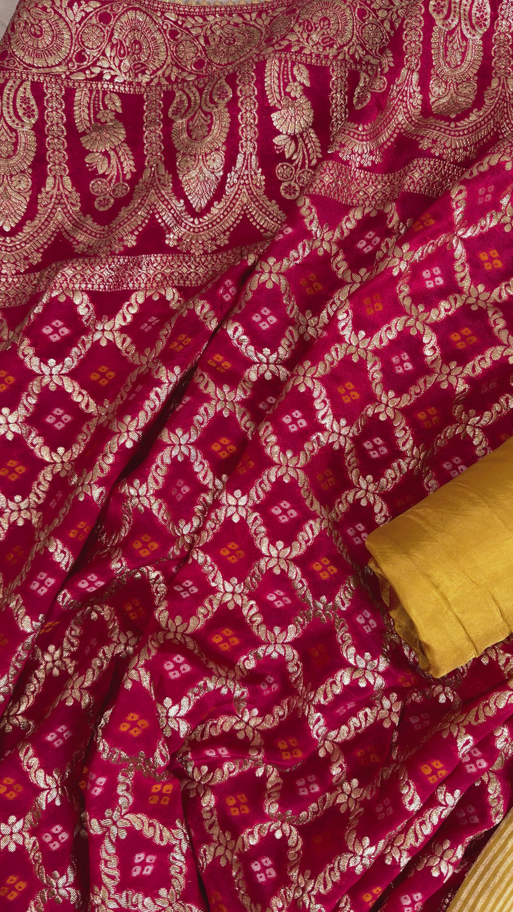 Elegant Yellow Stripes Organza Suit with Gotta Patti Knots and Dorri Work