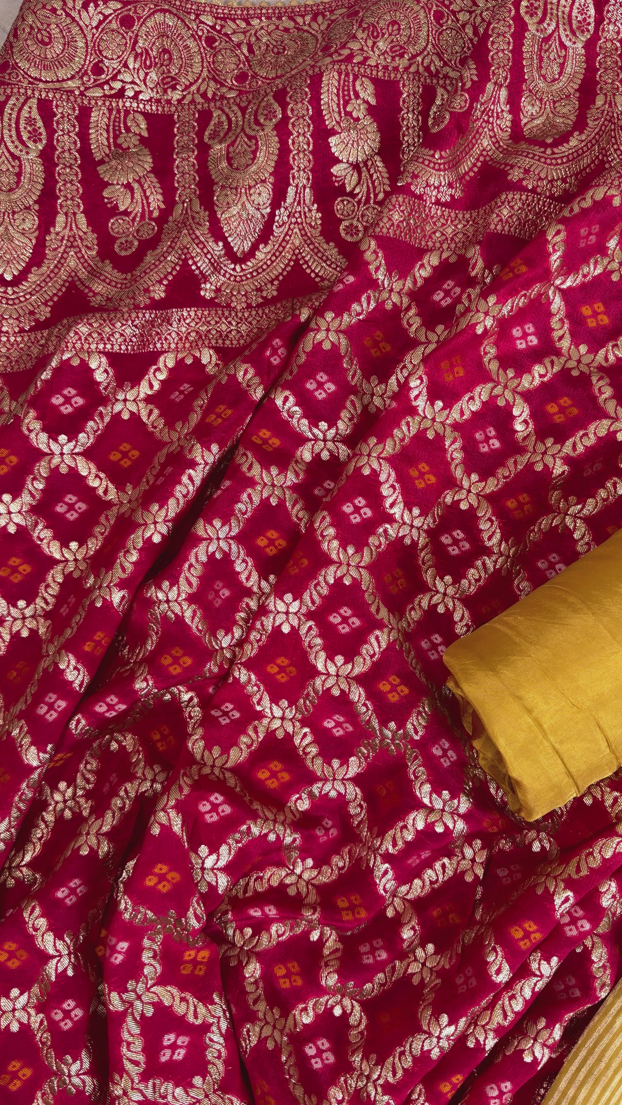 Elegant Yellow Stripes Organza Suit with Gotta Patti Knots and Dorri Work