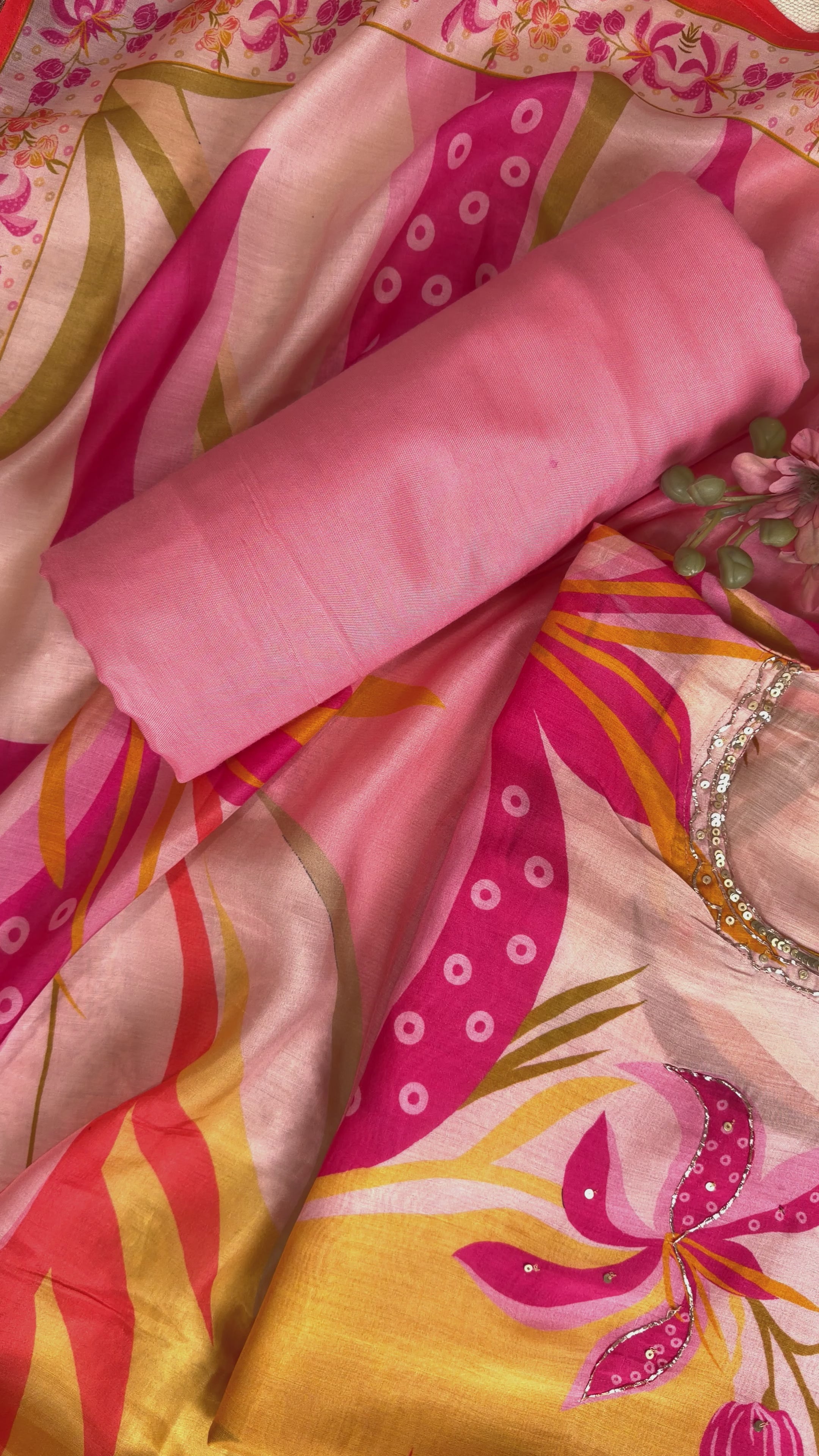 Luxurious Peach Muslin Suit with Multi Digital Print