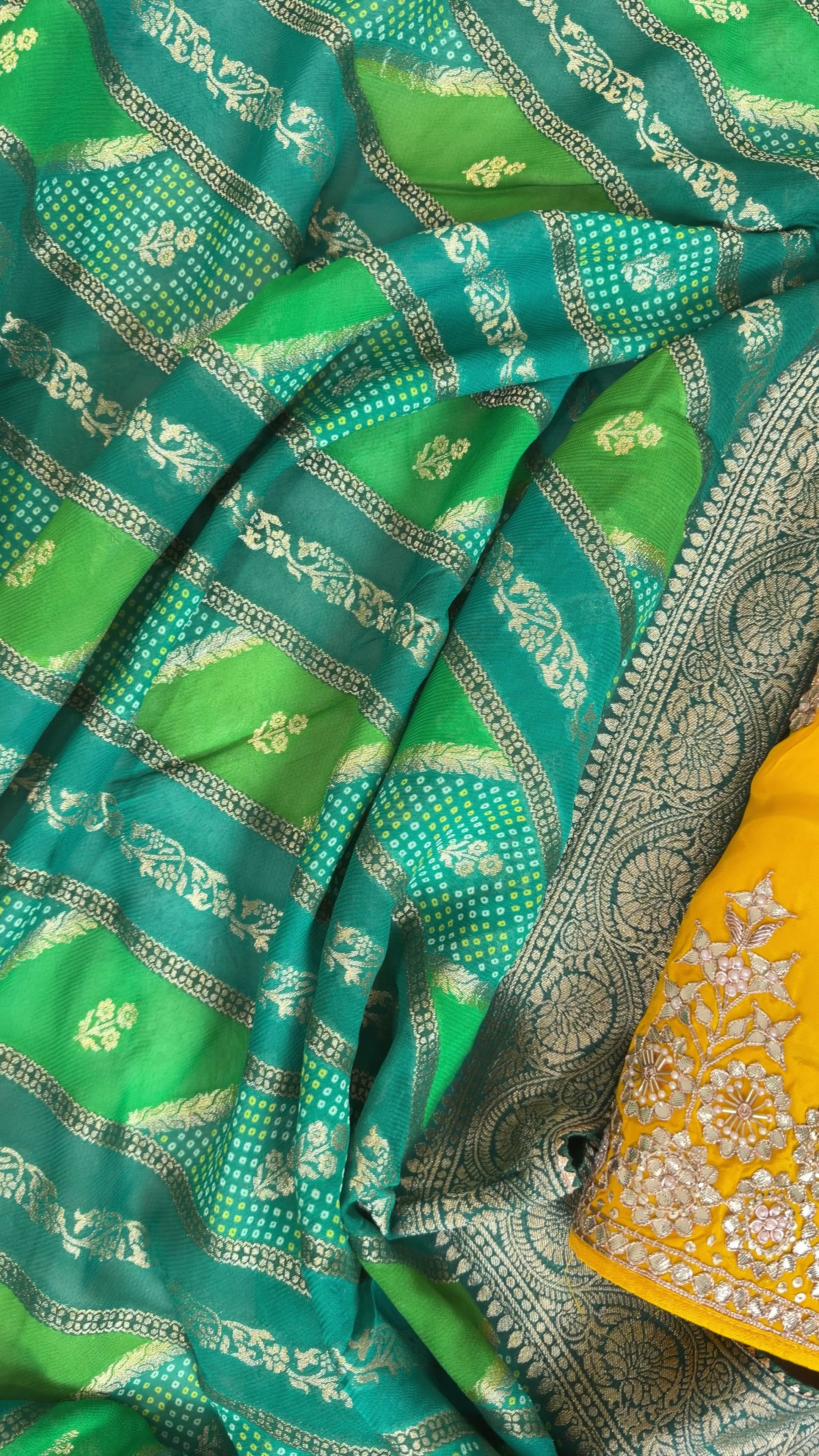 Elegant Yellow Crepe Suit with Gotta Patti Work and Banarasi Gharchola Dupatta